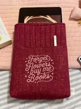Embroidered 'Forget Flowers Buy Me Books' Burgundy Book Sleeve
